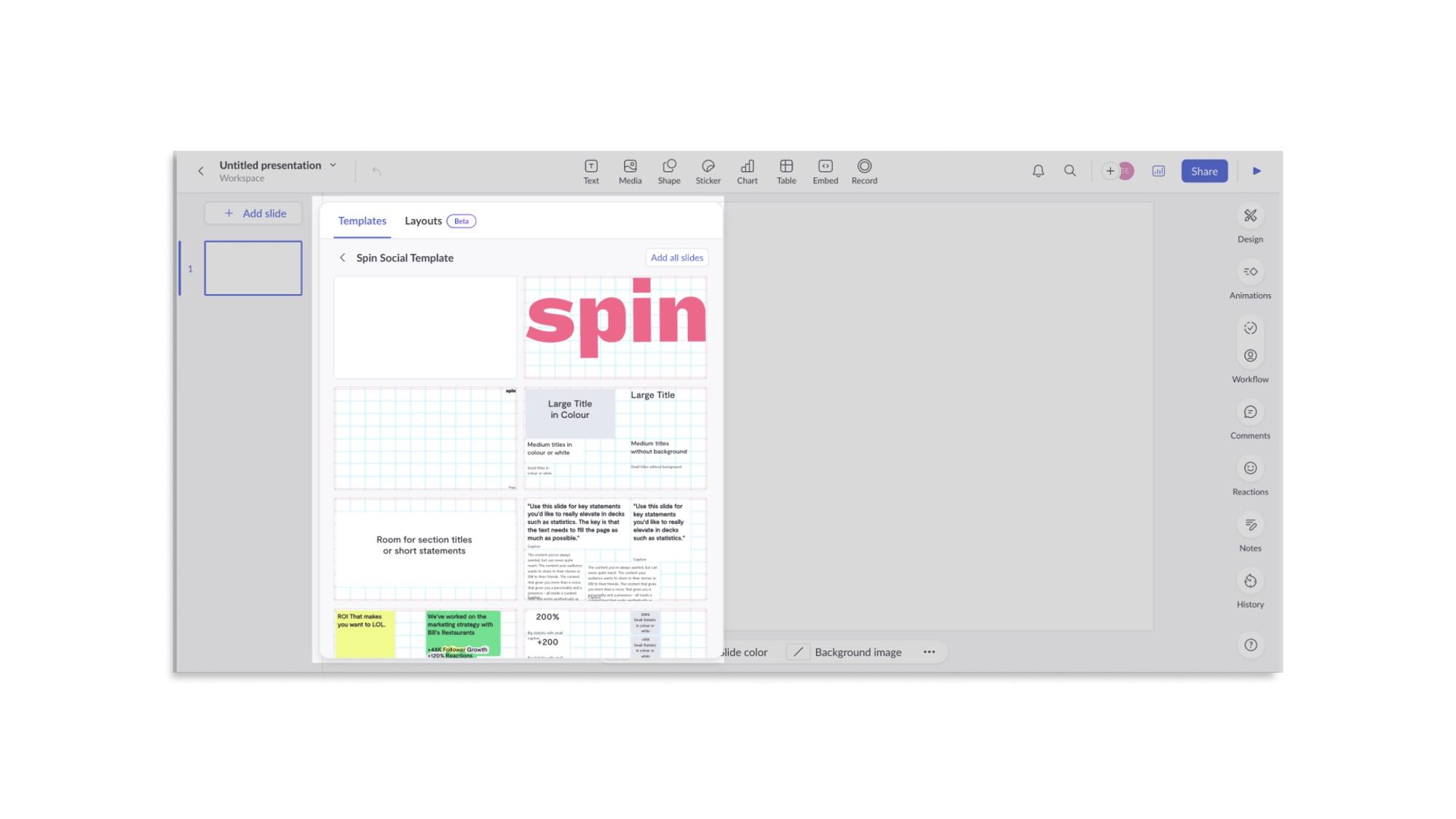 Selecting a page type in Pitch
