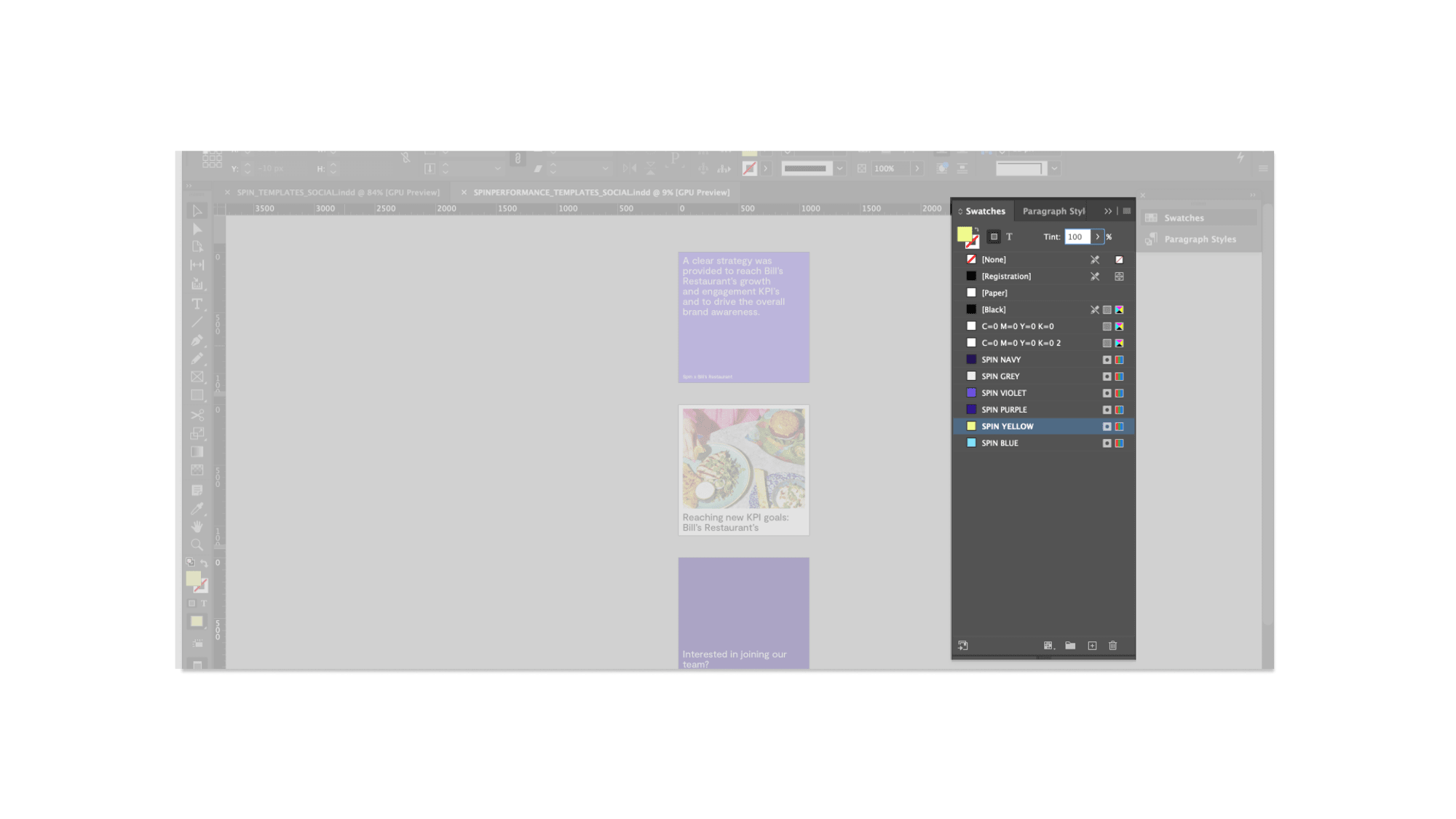 Performance InDesign colour styles